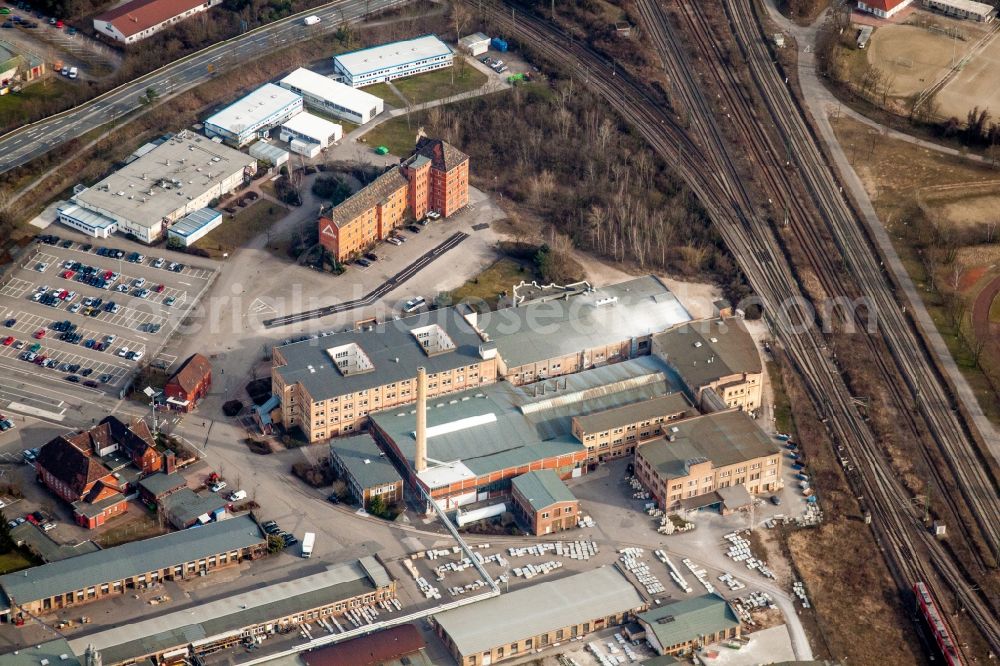 Mannheim from above - Industrial and commercial area of FRIATEC Aktiengesellschaft in the district Friedrichsfeld in Mannheim in the state Baden-Wuerttemberg, Germany