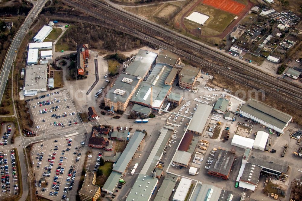 Aerial image Mannheim - Industrial and commercial area of FRIATEC Aktiengesellschaft in the district Friedrichsfeld in Mannheim in the state Baden-Wuerttemberg, Germany