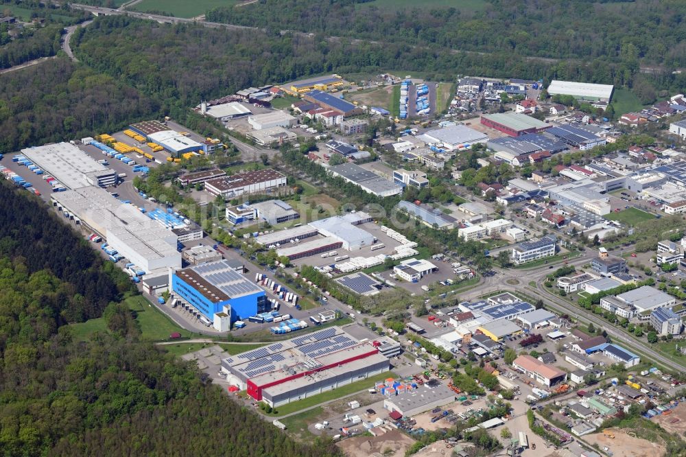 Aerial image Freiburg im Breisgau - Industrial and commercial area Hochdorf in the district Hochdorf in Freiburg im Breisgau in the state Baden-Wurttemberg, Germany