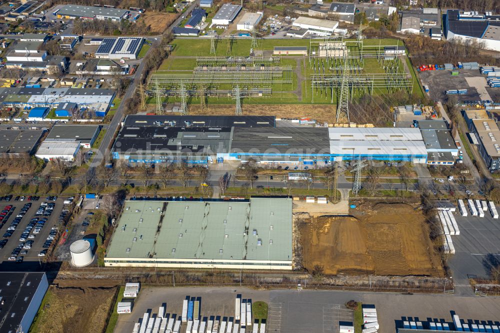 Aerial image Unna - Industrial and commercial area on Einsteinstrasse - Alfred-Nobel-Strasse in the district Industriepark Unna in Unna at Ruhrgebiet in the state North Rhine-Westphalia, Germany