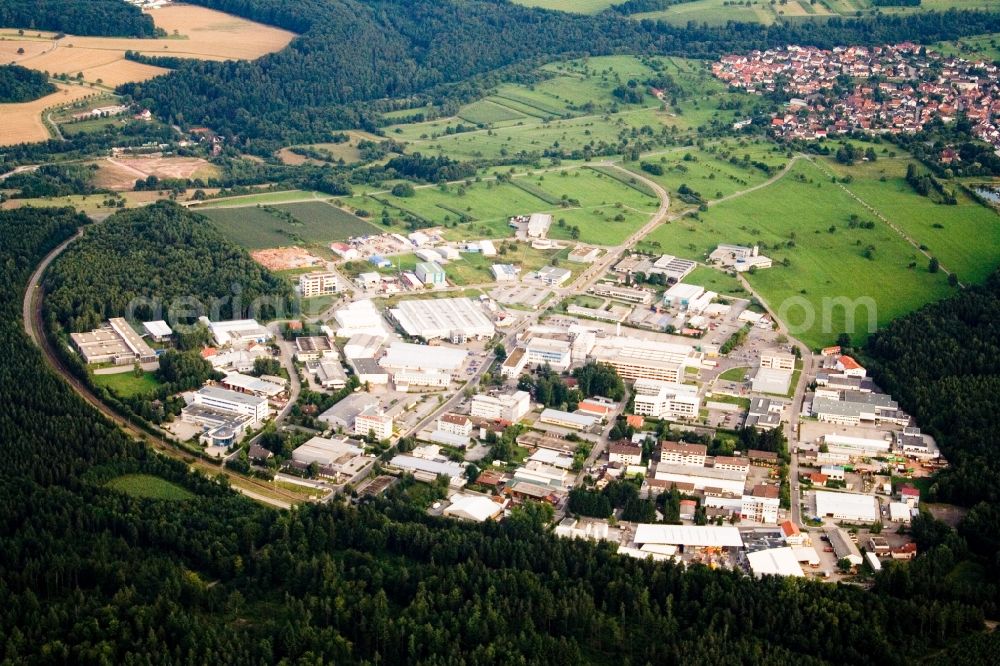 Karlsbad from the bird's eye view: Industrial and commercial area in the district Ittersbach in Karlsbad in the state Baden-Wuerttemberg