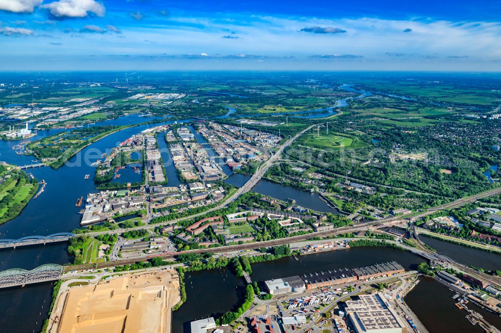 Aerial photograph Hamburg - Industrial and commercial area on Peutestrasse - Hovestrasse - Mueggenburger Hauptdeich in the district Veddel in Hamburg, Germany