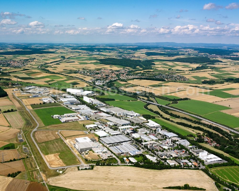 Aerial photograph Heilbronn - Industrial and commercial area on the edge of agricultural fields in Heilbronn in the state Baden-Wuerttemberg, Germany