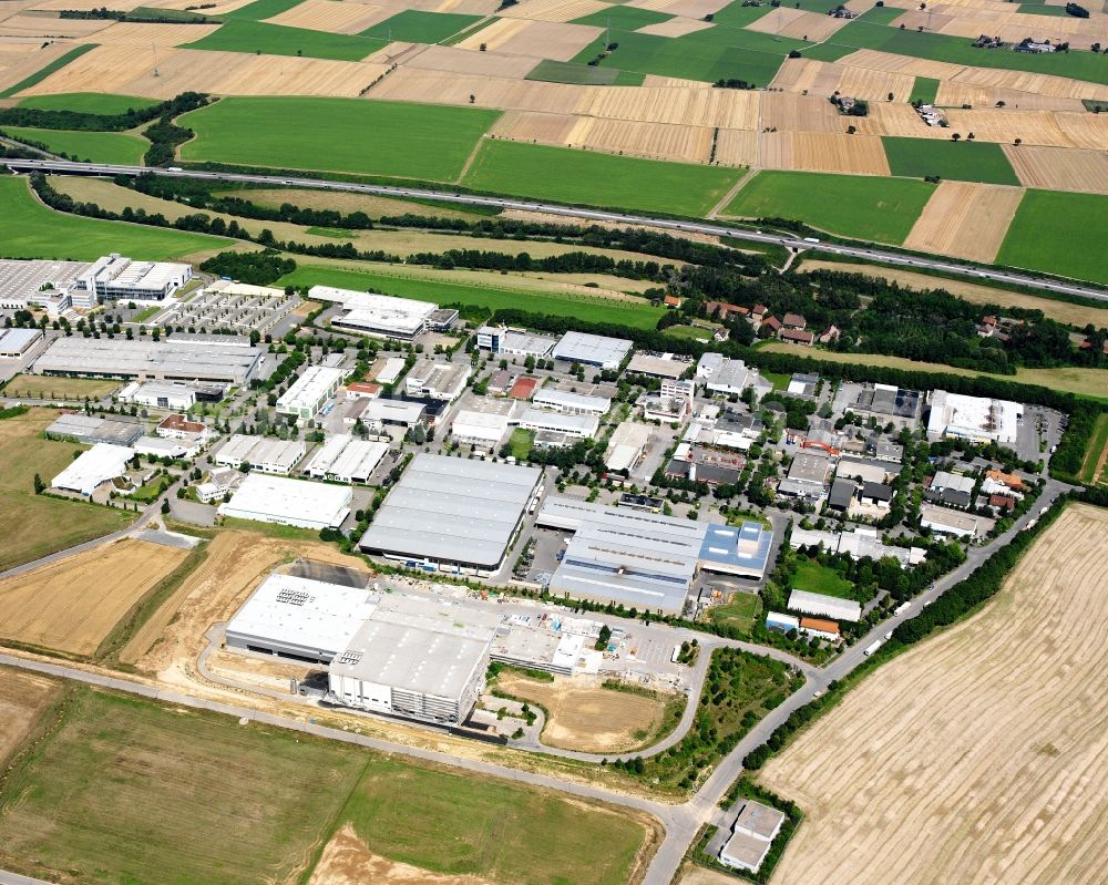 Aerial image Heilbronn - Industrial and commercial area on the edge of agricultural fields in Heilbronn in the state Baden-Wuerttemberg, Germany