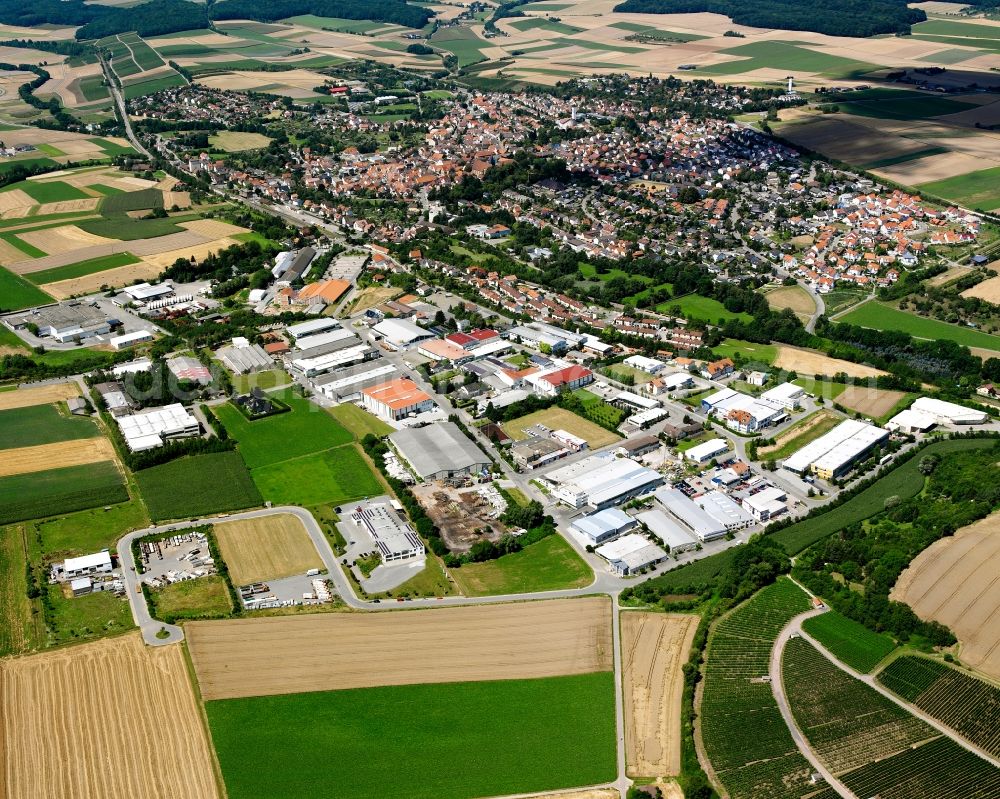 Stetten a.H. from above - Industrial and commercial area on the edge of agricultural fields in Stetten a.H. in the state Baden-Wuerttemberg, Germany