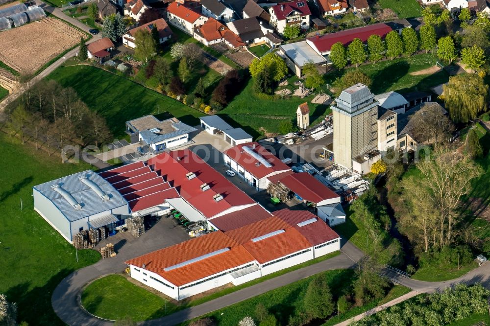 Renchen from above - Industrial and commercial area Kraewa GmbH Umformtechnik in OT Erlach in Renchen in the state Baden-Wuerttemberg, Germany