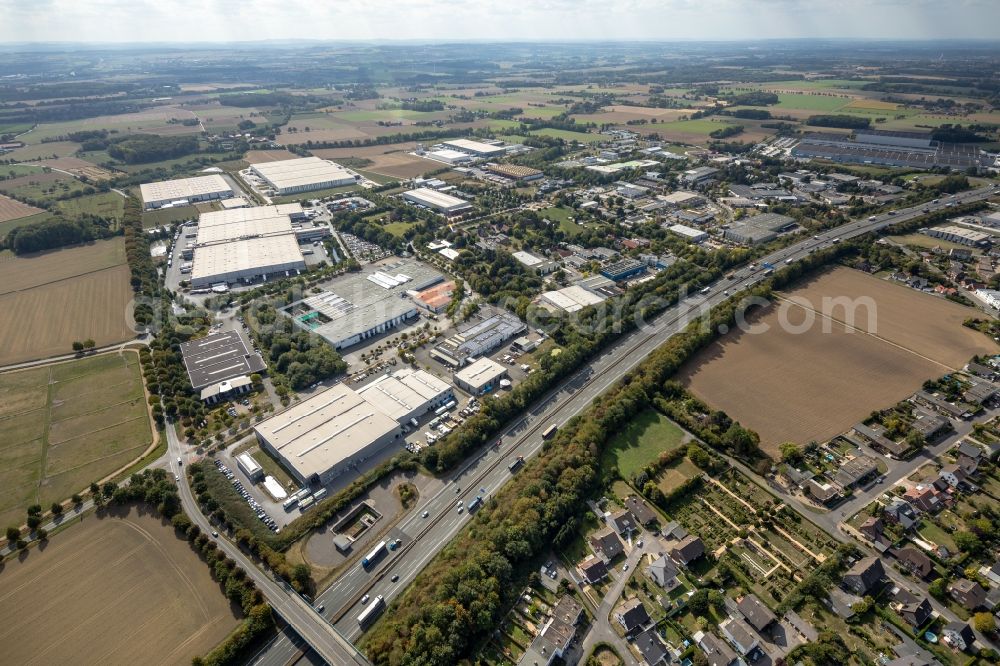 Rhynern from above - Industrial and commercial area along the BAB A2 in Rhynern in the state North Rhine-Westphalia, Germany