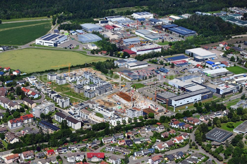 Lauchringen from the bird's eye view: Industrial and commercial area Riedpark on the Industriestrasse in Lauchringen in the state Baden-Wuerttemberg, Germany