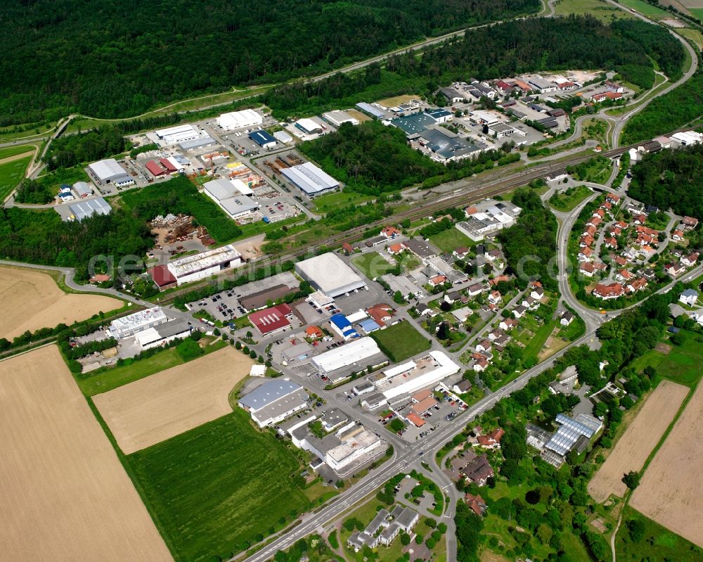 Aerial image Lauchringen - Industrial and commercial area Riedpark on the Industriestrasse in Lauchringen in the state Baden-Wuerttemberg, Germany