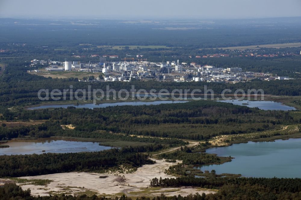 Schwarzheide from the bird's eye view: Industrial and commercial area der BASF Schwarzheide GmbH in Schwarzheide in the state Brandenburg