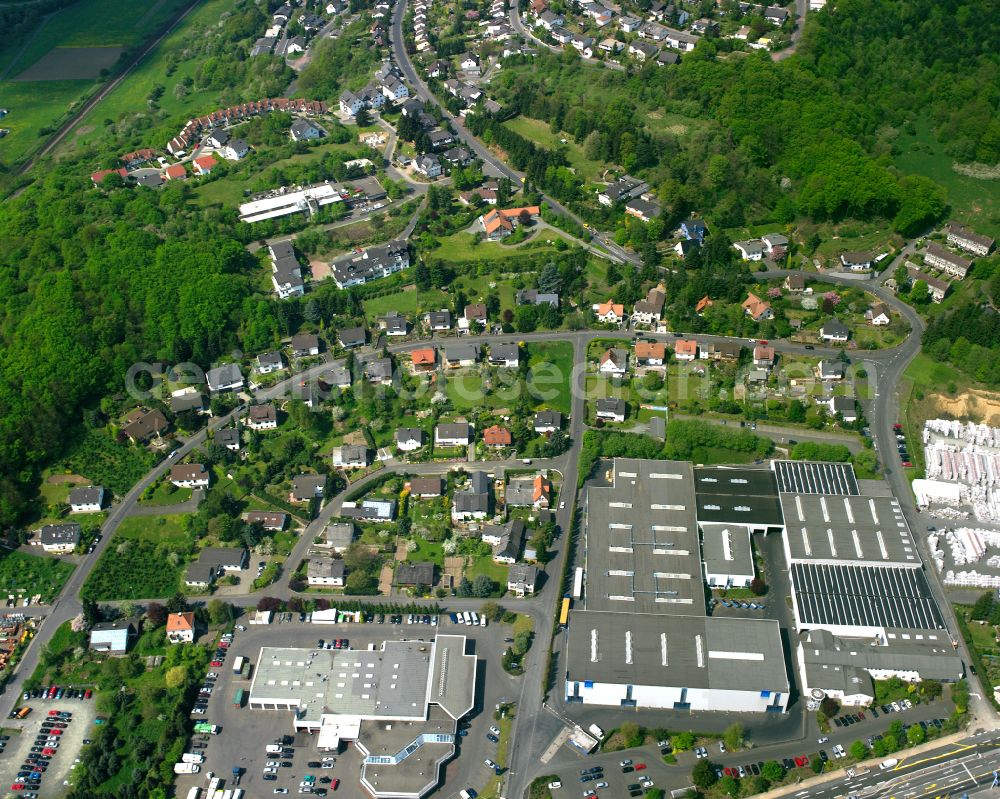 Sechshelden from the bird's eye view: Industrial and commercial area in Sechshelden in the state Hesse, Germany