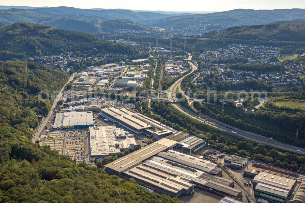 Siegen from above - Industrial and commercial area of Eiserfelof Strasse in Siegen in the state North Rhine-Westphalia, Germany