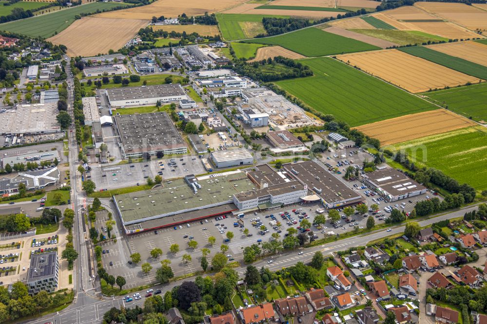 Aerial photograph Soest - Industrial and commercial area entlang of Senator-Schwartz-Ring in Soest in the state North Rhine-Westphalia, Germany