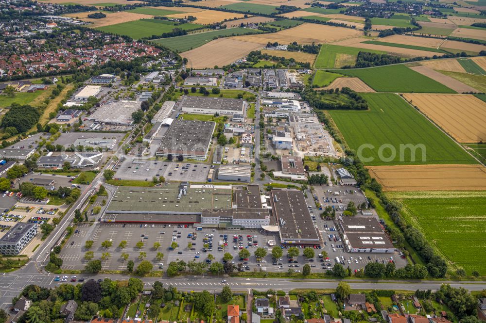 Soest from above - Industrial and commercial area entlang of Senator-Schwartz-Ring in Soest in the state North Rhine-Westphalia, Germany