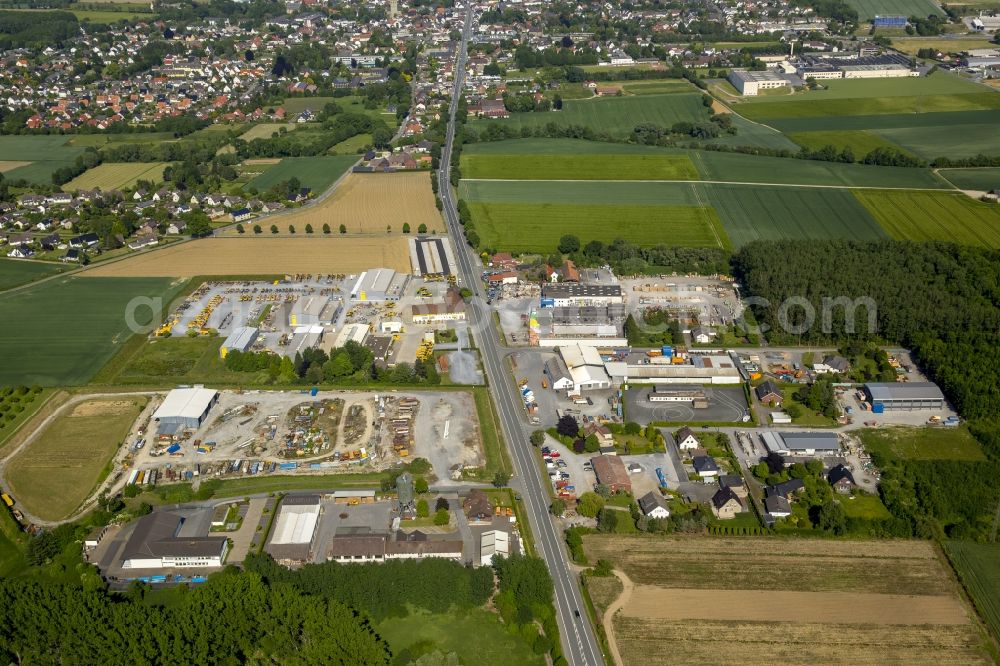 Erwitte from above - Industrial and commercial area along the course of the road Soester Strasse - B55 in Erwitte in the state North Rhine-Westphalia