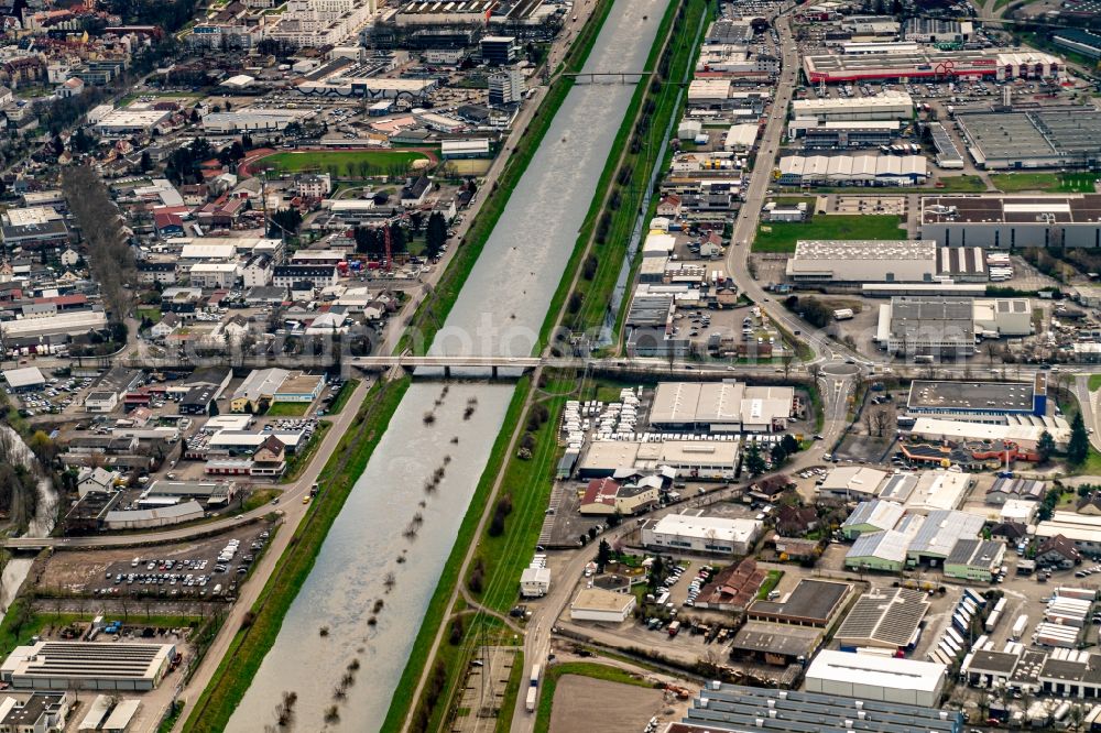 Offenburg from above - Industrial and commercial area in Offenburg in the state Baden-Wurttemberg, Germany