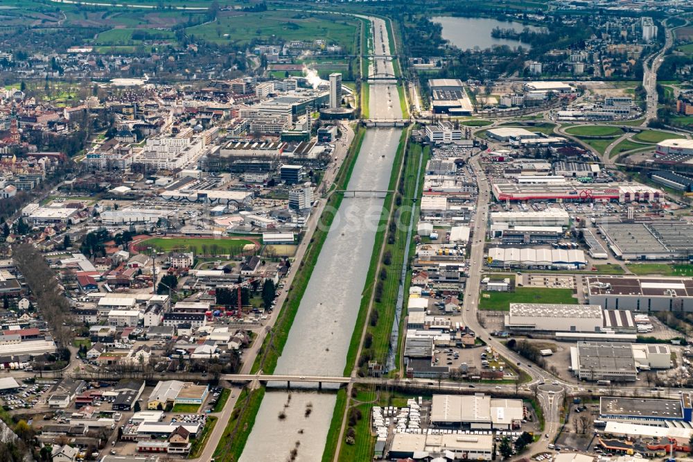 Offenburg from the bird's eye view: Industrial and commercial area in Offenburg in the state Baden-Wurttemberg, Germany