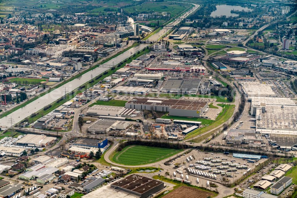 Aerial image Offenburg - Industrial and commercial area in Offenburg in the state Baden-Wurttemberg, Germany