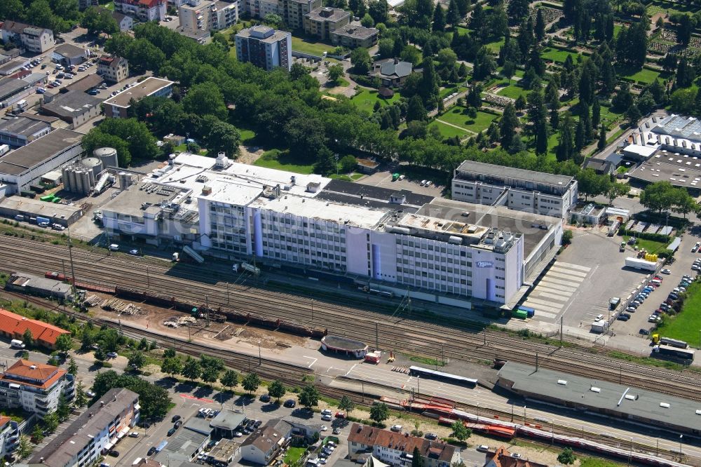 Aerial photograph Lörrach - Industrial and commercial area at the site of Milka - chocolate plant in Loerrach in Baden-Wuerttemberg