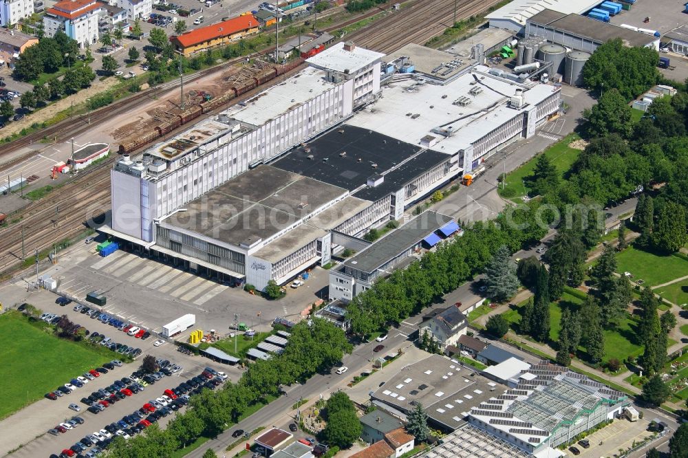 Aerial image Lörrach - Industrial and commercial area at the site of Milka - chocolate plant in Loerrach in Baden-Wuerttemberg