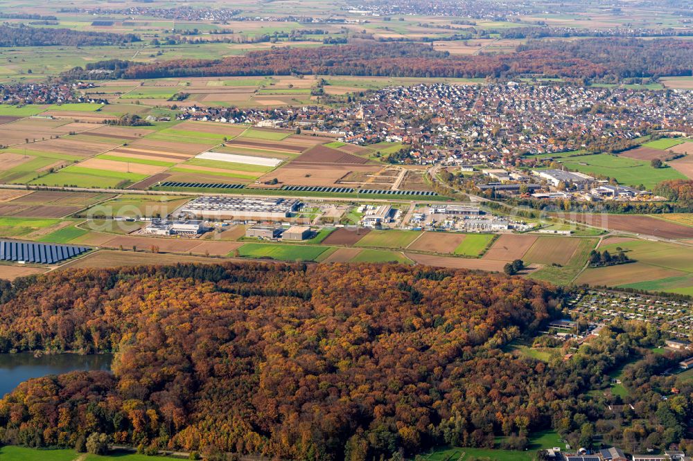 Schutterwald from the bird's eye view: Industrial and commercial area Oestlich of BAB 5 in Schutterwald in the state Baden-Wuerttemberg, Germany