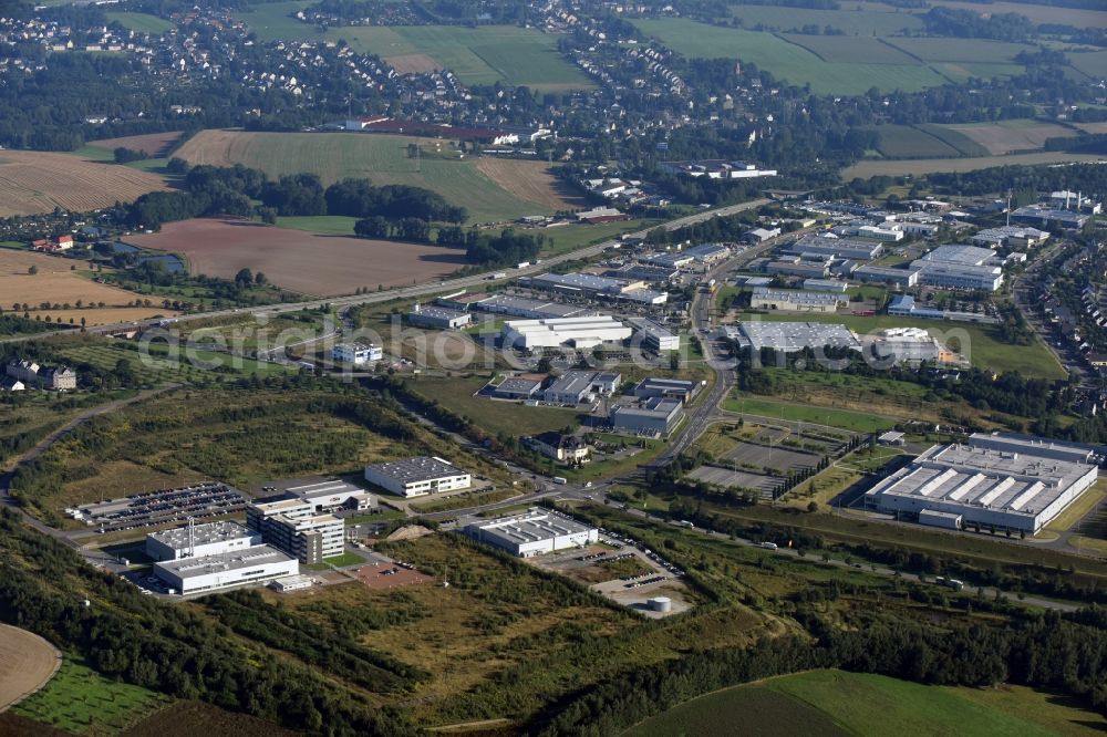 Stollberg/Erzgeb. from the bird's eye view: Industrial and commercial area at the Auer Street and the A72 in Stollberg/Erzgeb. in the state Saxony