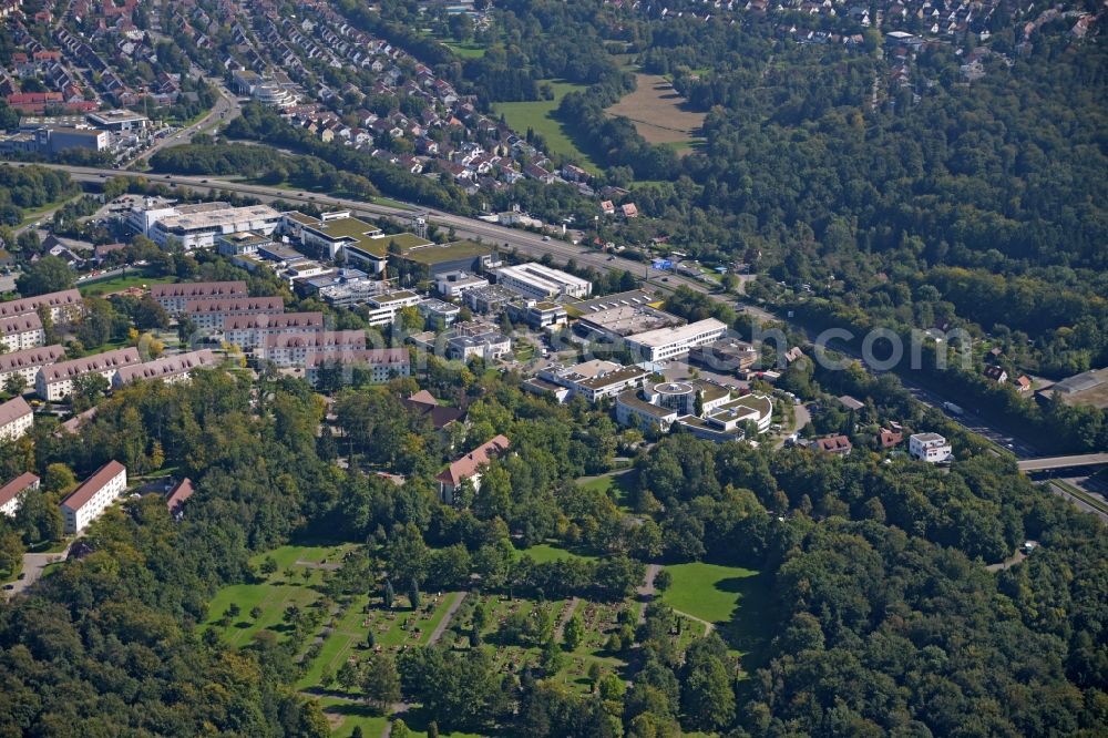 Stuttgart from the bird's eye view: Industrial and commercial area at the federal road BAB 831 in Stuttgart in the state Baden-Wuerttemberg