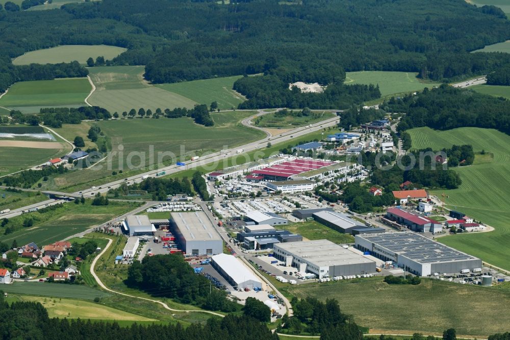 Aerial photograph Sulzemoos - Industrial and commercial area along the Werner-Heisenberg-Strasse - Ohmstrasse in Sulzemoos in the state Bavaria, Germany