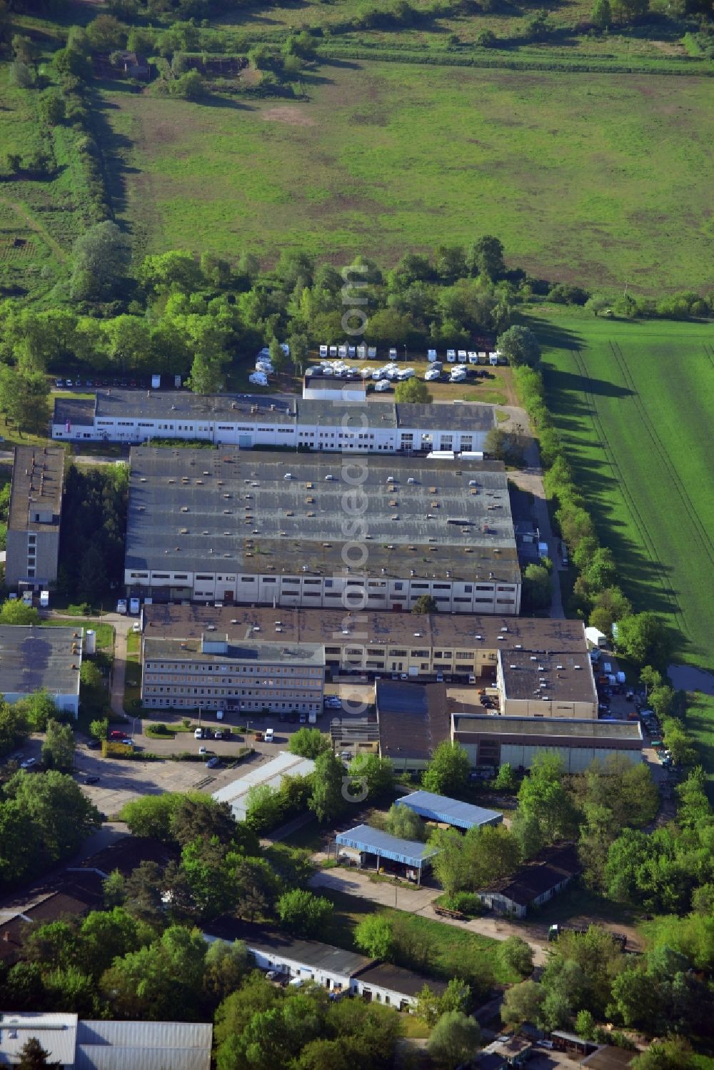 Stahnsdorf from the bird's eye view: Industrial and commercial area Techno-Park in Stahnsdorf in the state Brandenburg