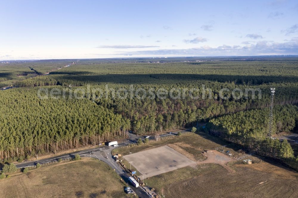 Aerial photograph Grünheide (Mark) - Industrial and commercial area Tesla Gigafactory 4 on Schlehenweg - Eichenstrasse in Freienbrink in the state Brandenburg, Germany