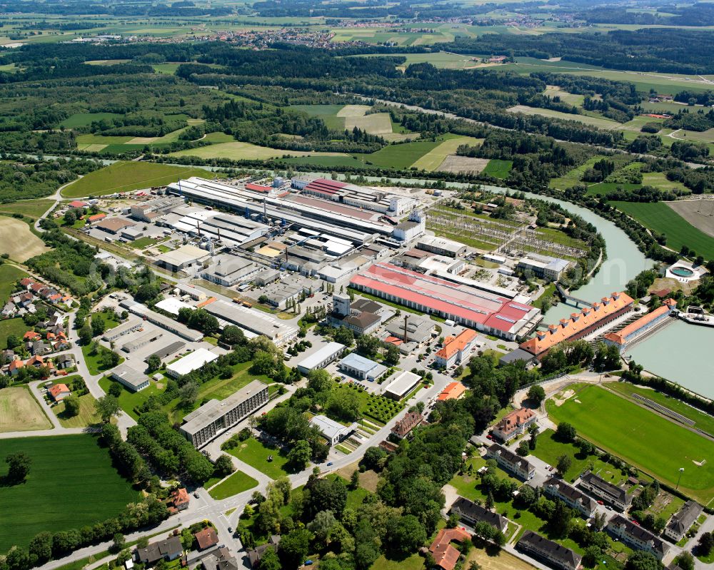 Töging am Inn from above - Industrial and commercial area in Töging am Inn in the state Bavaria, Germany