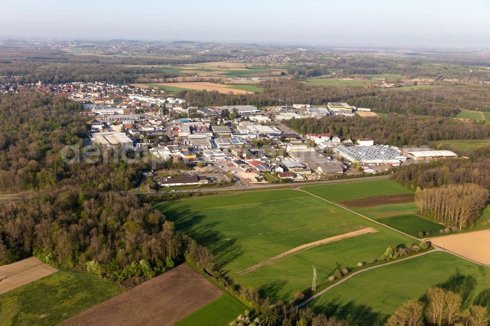 Umkirch from above - Industrial and commercial area in Umkirch in the state Baden-Wurttemberg, Germany