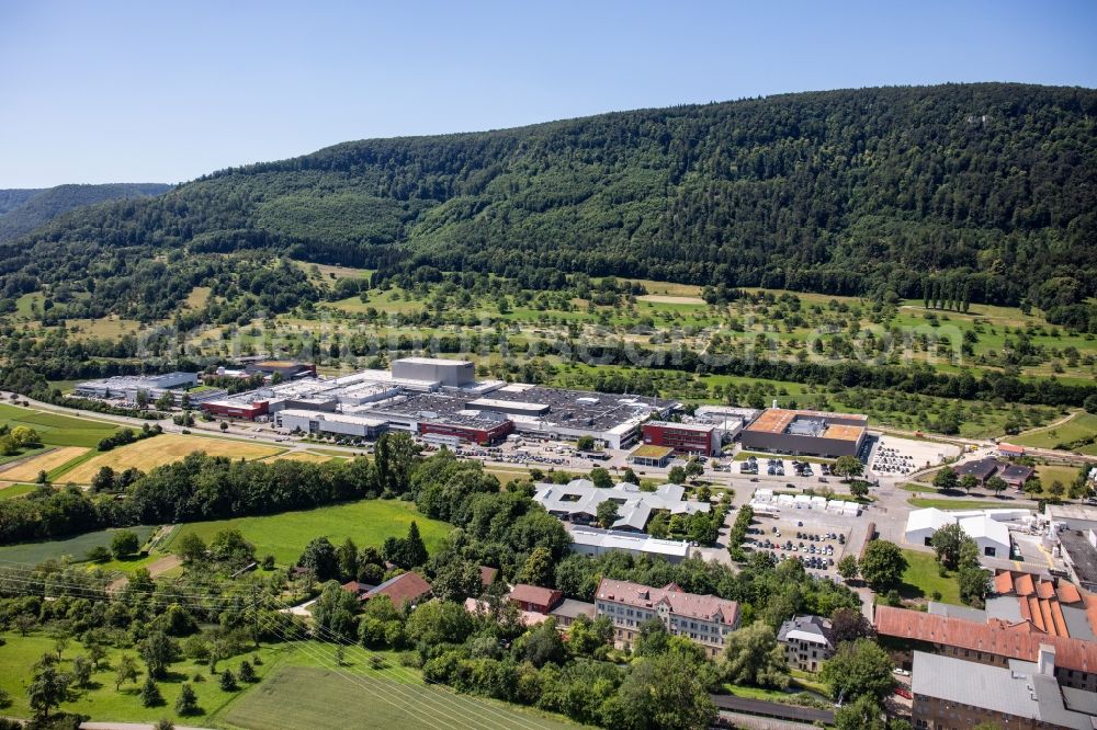 Dettingen an der Erms from above - Industrial and commercial area on Max-Eyth-Strasse - Uracher Strasse in Dettingen an der Erms in the state Baden-Wuerttemberg, Germany