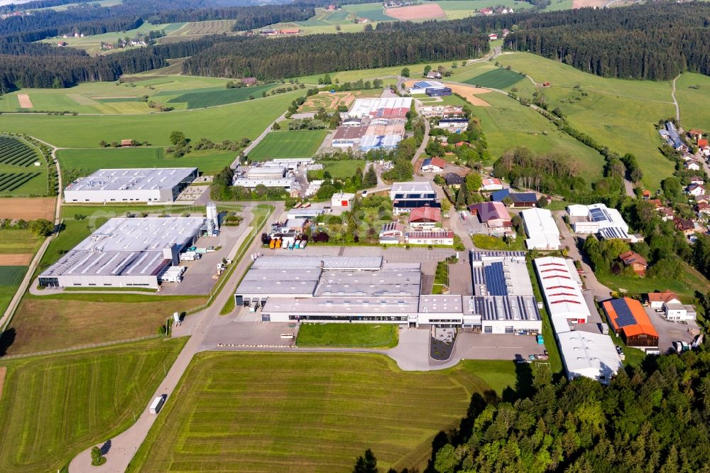 Aerial image Betzweiler - Industrial and commercial area with Uwe Mueller GmbH&Co.KG, Rahm Drehtechnik GmbH, Dobergo GmbH & Co. KG, Gebrueder Weiss GmbH, Heinrich Seeger, GROHE Technology AG, Reifendienst Glatthaar, Pewe Weidlich GmbH and REMONDIS Industrie Service GmbH & Co. KG in Betzweiler in the state Baden-Wurttemberg, Germany