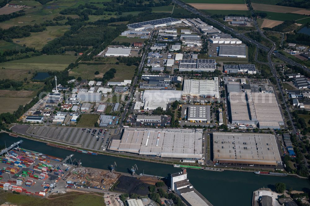 Braunschweig from the bird's eye view: Industrial and commercial area with Volkswagen logistic center in Brunswick in the state Lower Saxony, Germany