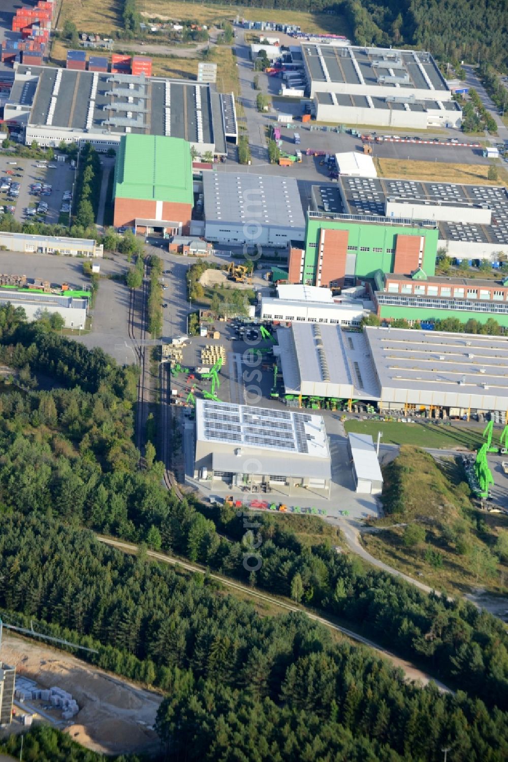 Wackersdorf from above - Industrial and commercial area in Wackersdorf in the state Bavaria. In this picture there is the BMW AG, the Comline Elektronik-Elektrotechnik GmbH and the Recticel Automobilsysteme GmbH