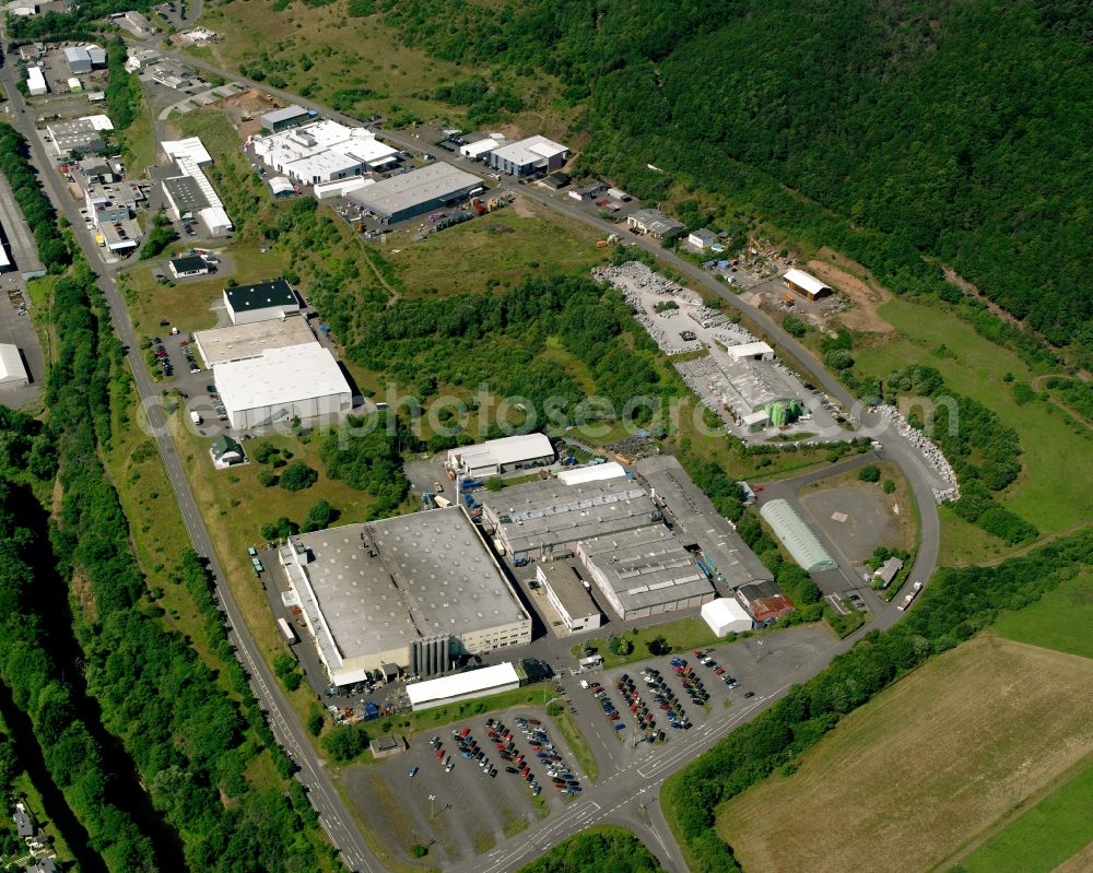 Georg-Weierbach from above - Industrial and commercial area at the edge of the forest in Georg-Weierbach in the state Rhineland-Palatinate, Germany