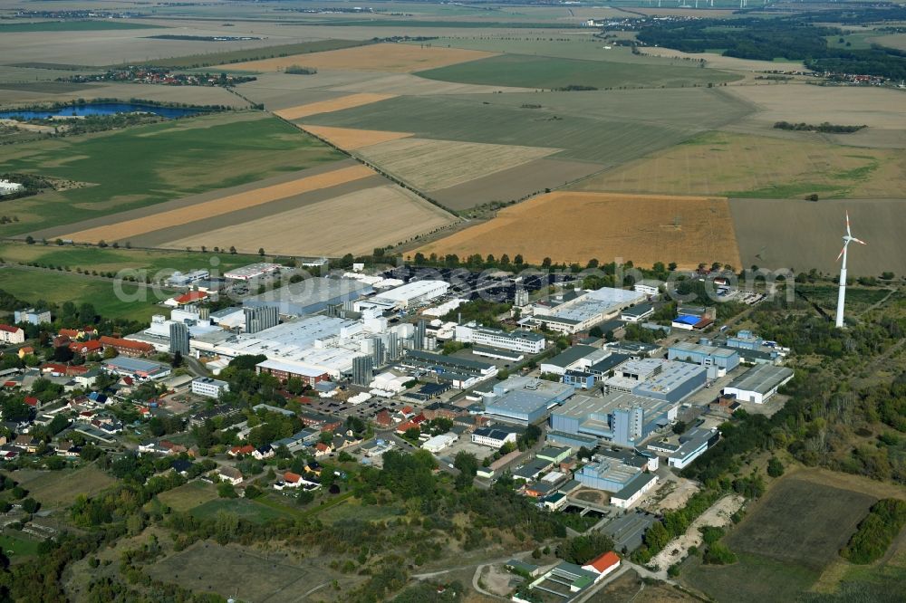 Weißandt-Gölzau from the bird's eye view: Industrial and commercial area in Weissandt-Goelzau in the state Saxony-Anhalt, Germany