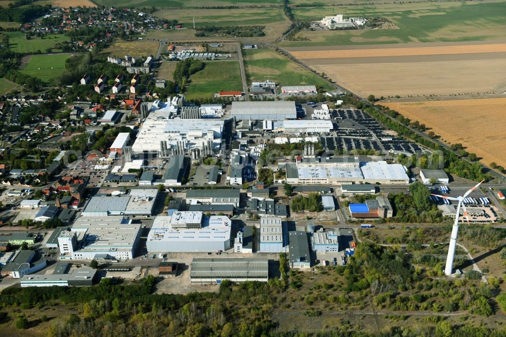 Aerial image Weißandt-Gölzau - Industrial and commercial area in Weissandt-Goelzau in the state Saxony-Anhalt, Germany