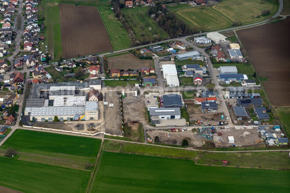 Weisweil from the bird's eye view: Industrial and commercial area in Weisweil in the state Baden-Wurttemberg, Germany