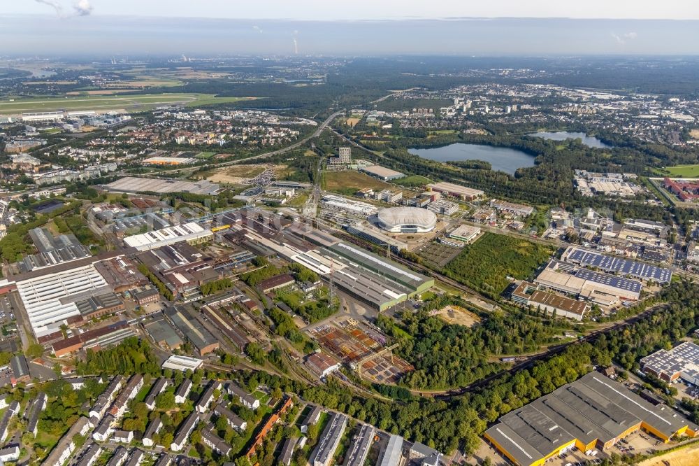 Aerial photograph Düsseldorf - Industrial and commercial area with the work premises of the Vallourec Deutschland GmbH along the Theodorstrasse in Duesseldorf at Ruhrgebiet in the state North Rhine-Westphalia, Germany