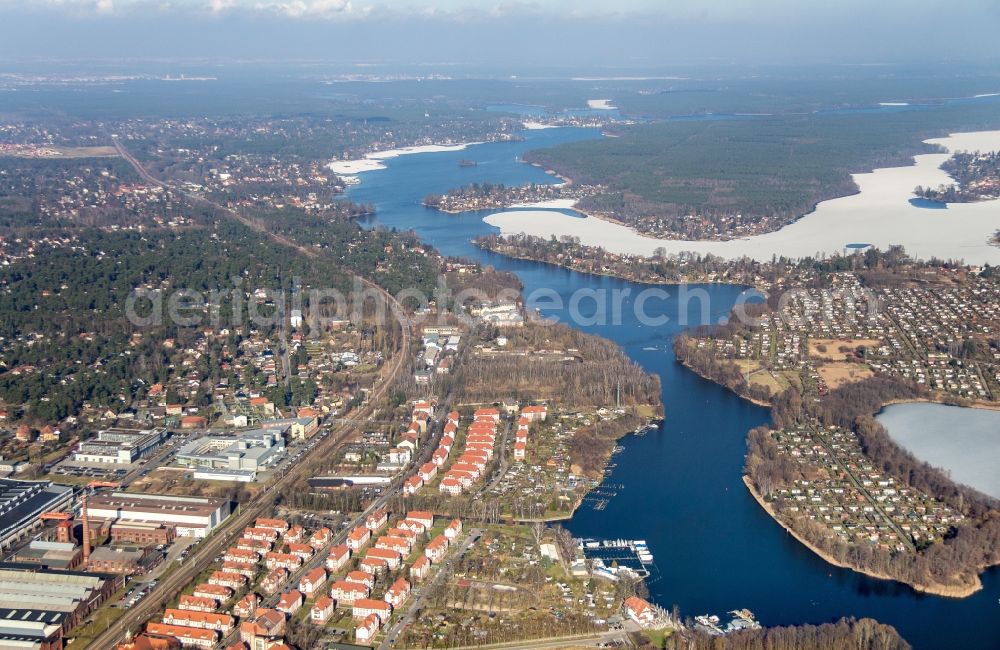 Aerial photograph Wildau - Industrial and commercial area and Wohnbebauung of Karl-Marx-Strasse in Wildau in the state Brandenburg, Germany