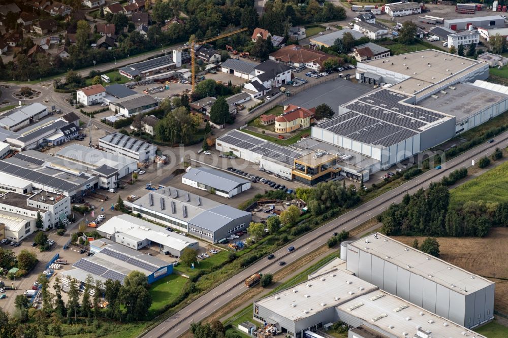 Willstätt from the bird's eye view: Industrial and commercial area Carl-Benz-Strasse in Willstaett in the state Baden-Wurttemberg, Germany