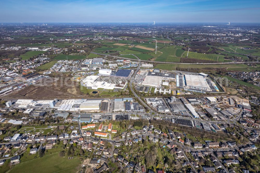 Witten from above - Industrial and commercial area along the Brauckstrasse - Friedrich-Ebert-Strasse in Witten at Ruhrgebiet in the state North Rhine-Westphalia, Germany