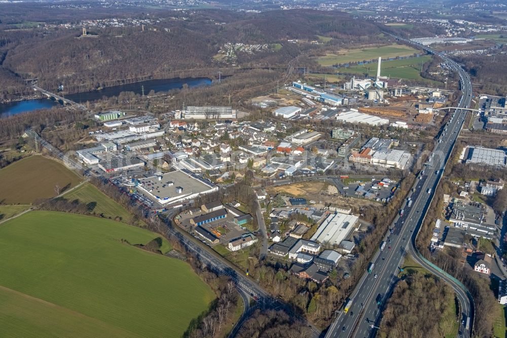 Hagen from above - Industrial and commercial area between Dortmanof Strasse and Hohensyburgstrasse along the motorway section of the BAB A1 in the district Hoerde in Hagen at Ruhrgebiet in the state North Rhine-Westphalia, Germany