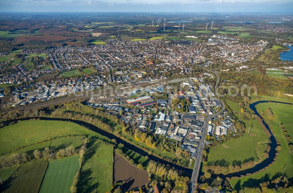 Haltern am See from above - Industrial and commercial area between Recklinghaeuser Damm - Zum Ikenkamp - Recklinghaeuser Strasse in Haltern am See in the state North Rhine-Westphalia, Germany