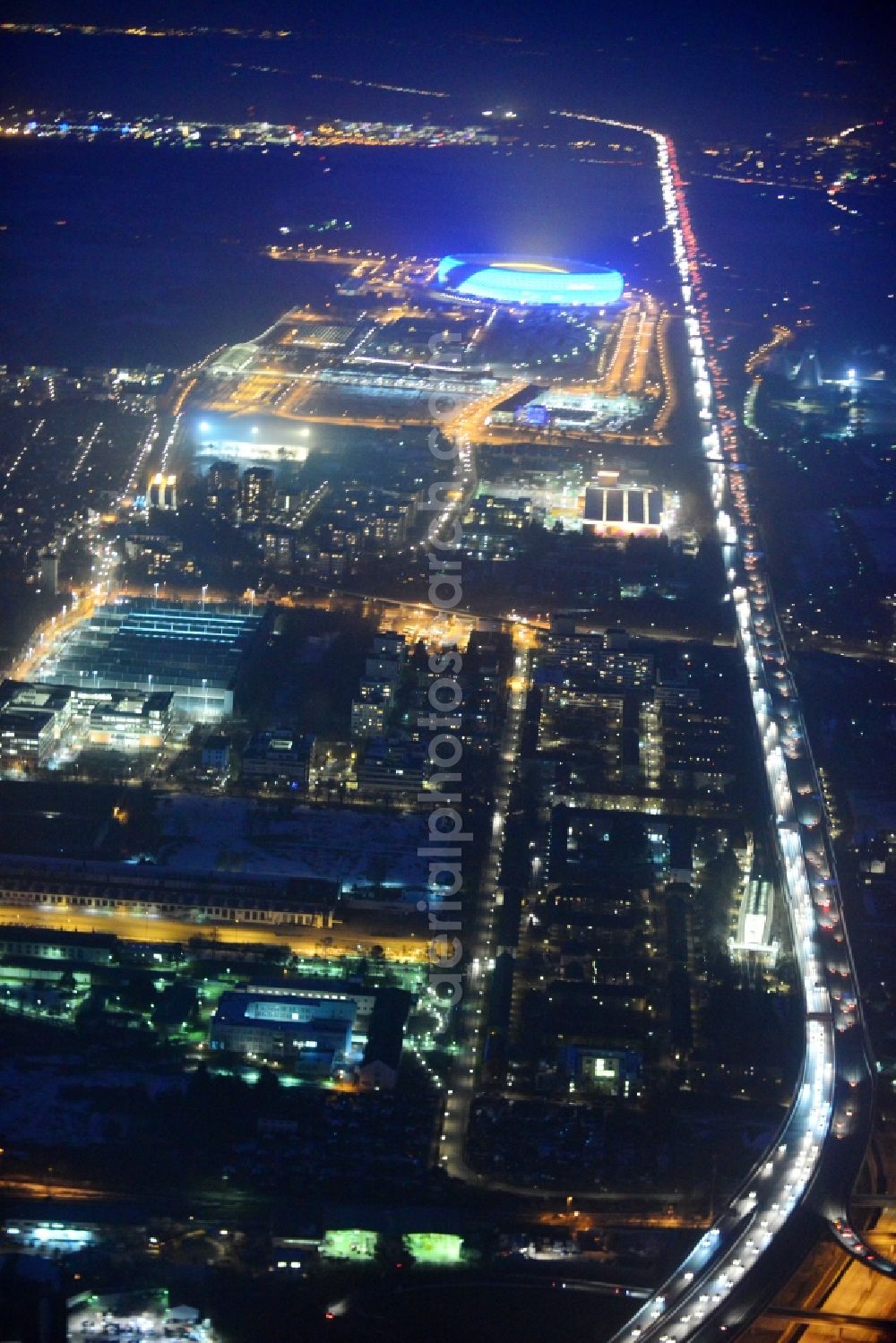 Aerial image München - Industrial and commercial areas along the federal highway A9 motorway in Milbertshofen district of Munich in Bavaria