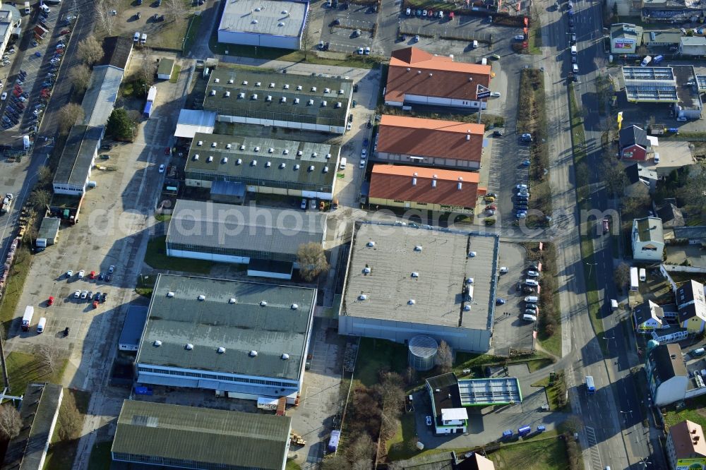 Berlin Mahlsdorf from above - Factories and warehouses in the industrial area Alt-Mahlsdorf in Berlin