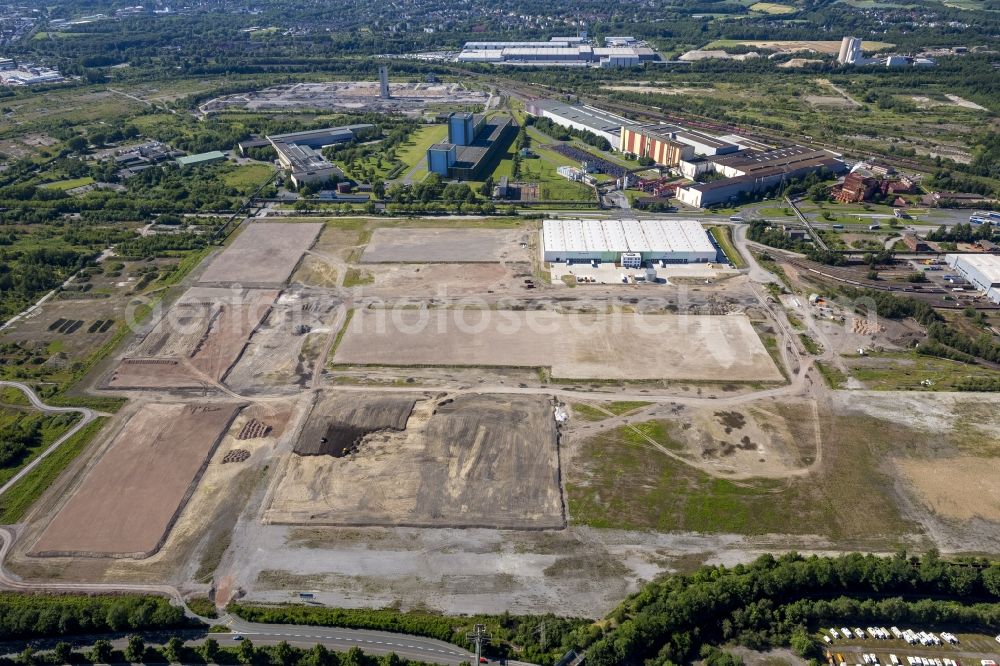 Dortmund from above - Industrial hall of KHS logistics together with Dachser on the site of the former Westfalenhütte in Dortmund in North Rhine-Westphalia