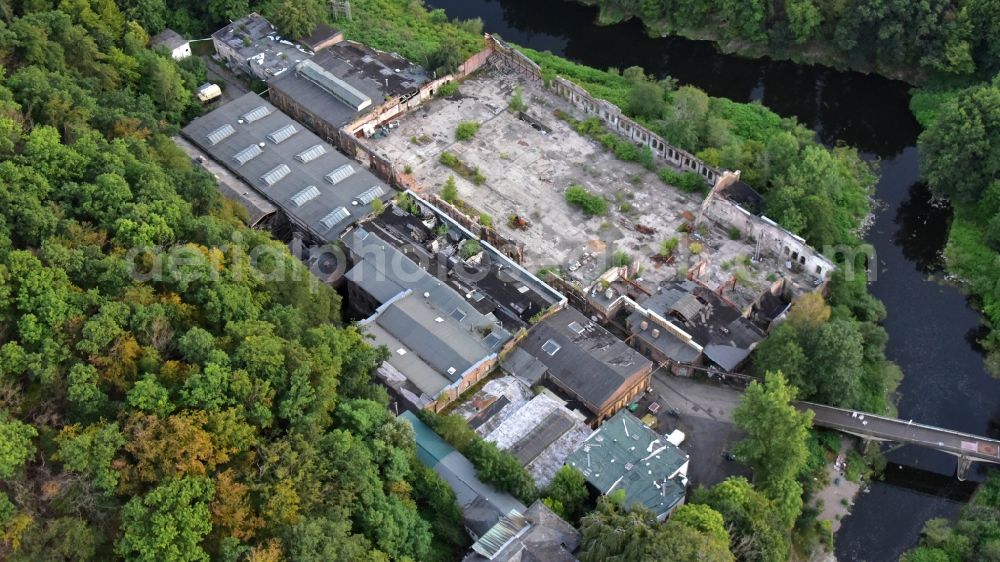 Schladern from the bird's eye view: Industrial wasteland of the former Elmoreas plant in Schladern in the state North Rhine-Westphalia, Germany